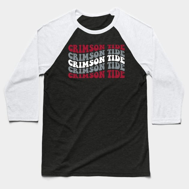 Crimson Tide Wave Font Design Baseball T-Shirt by Violet Ray Design